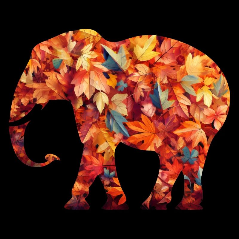 Éléphant dans les feuilles d’automne