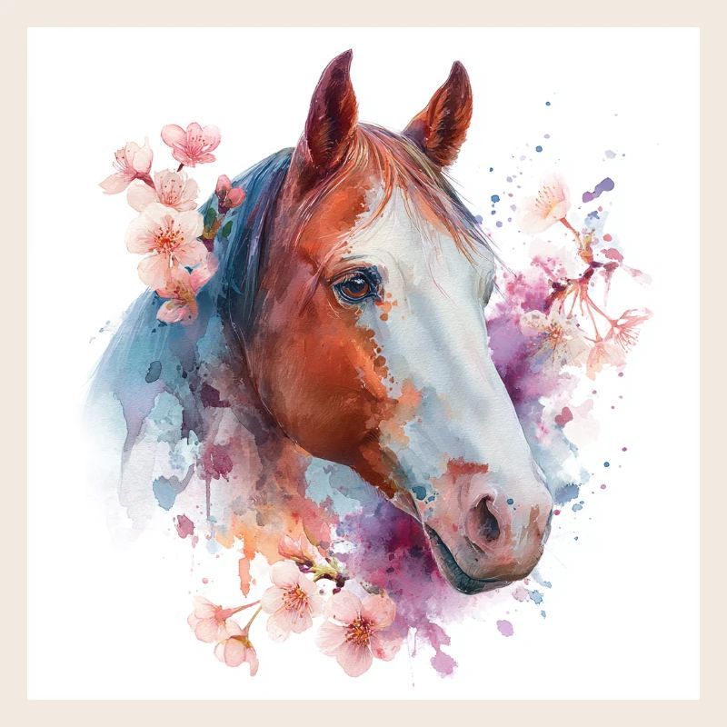 Cheval aquarelle florale