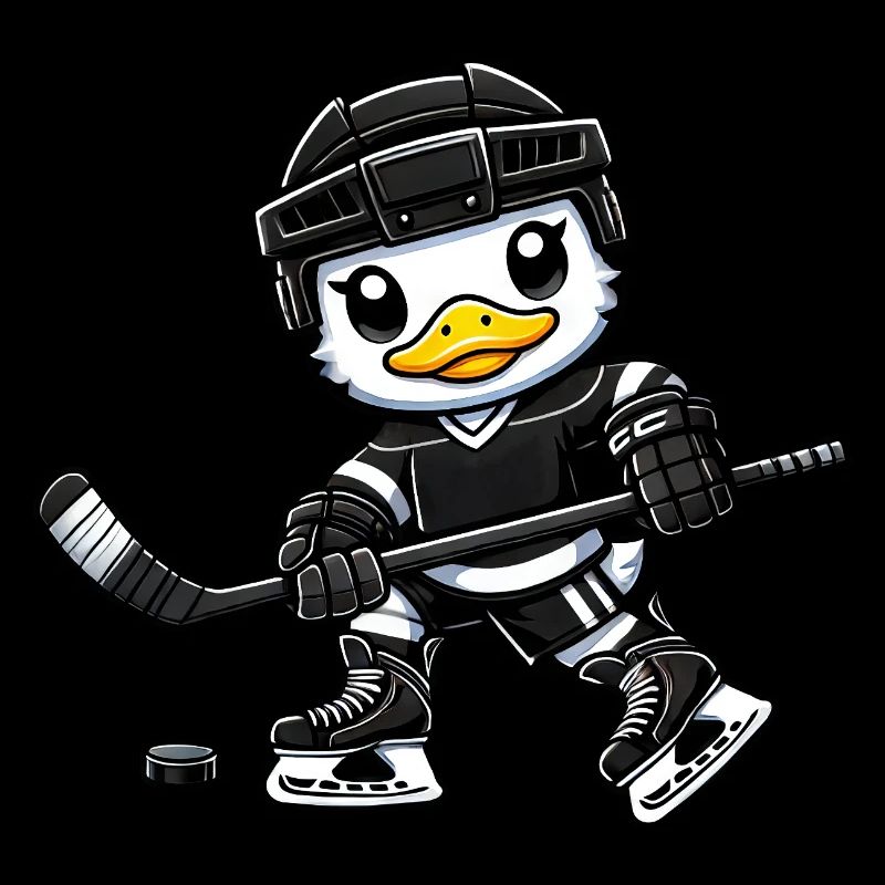 Chibi Duck Hockey Player Cartoon