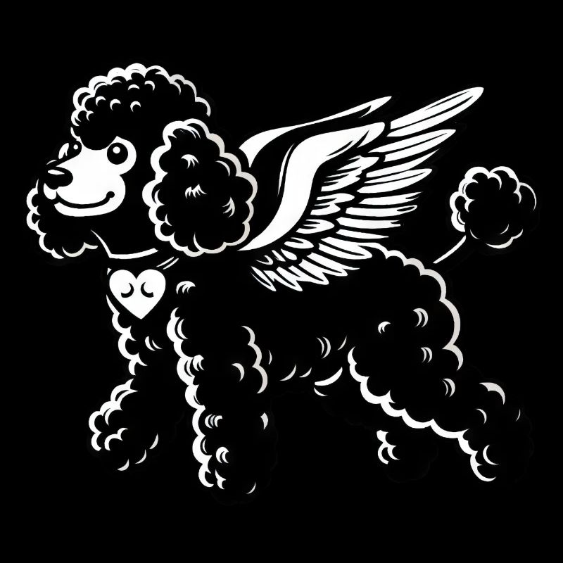 Caniche noir et blanc avec collier et