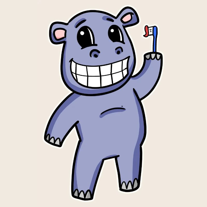 Hippopotame avec brosse à dents