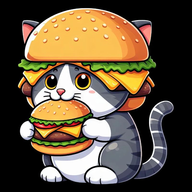 Drôle de chat hamburger cheeseburger dessin animé rapide
