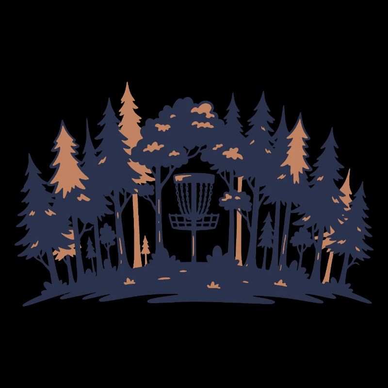 Disc-Golf-Szene Wald-Korb-Silhouette