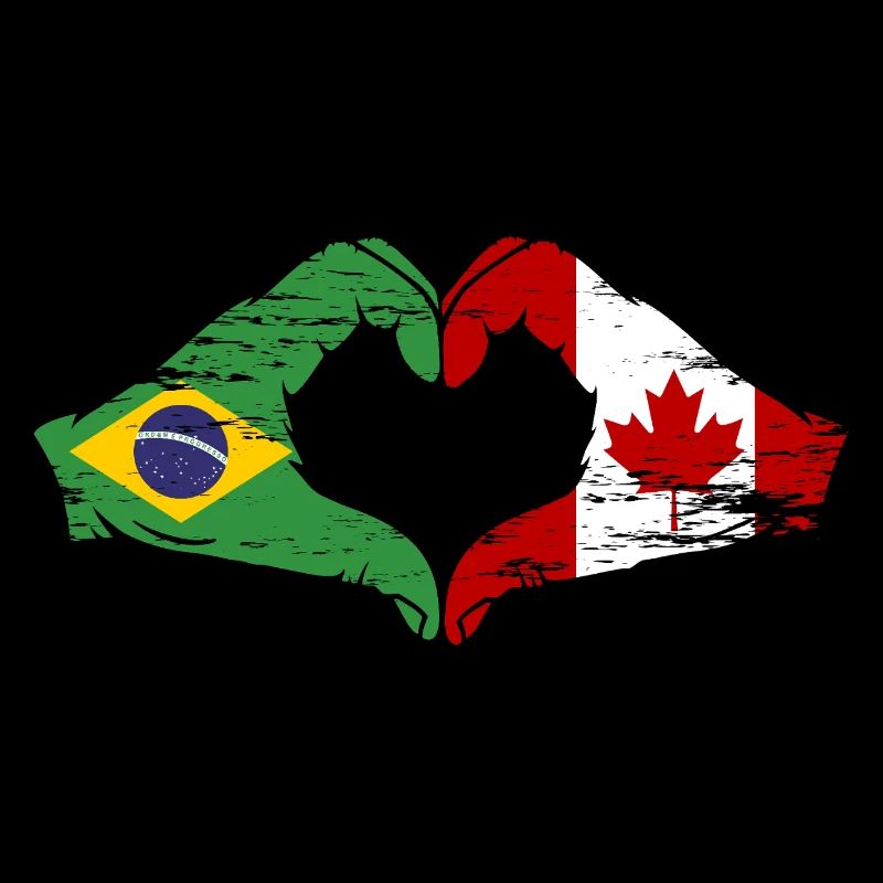 Brésil Canada Drapeau Mains Coeur Utilisé