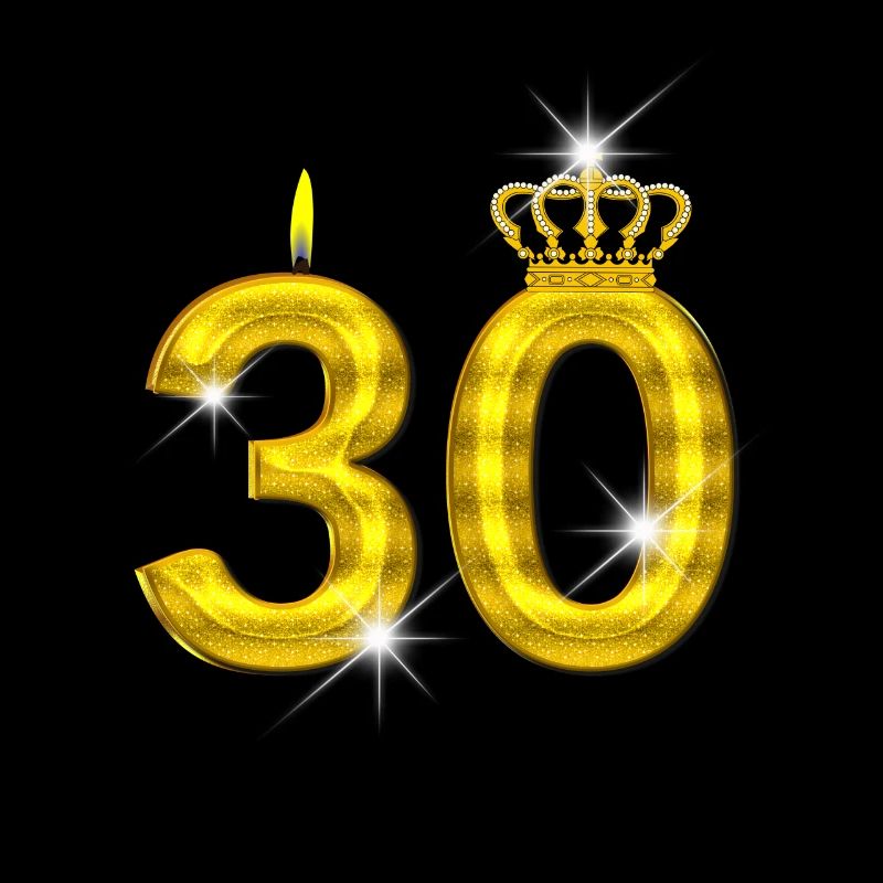 30 - Geburtstag - Krone - Kerze - Gold