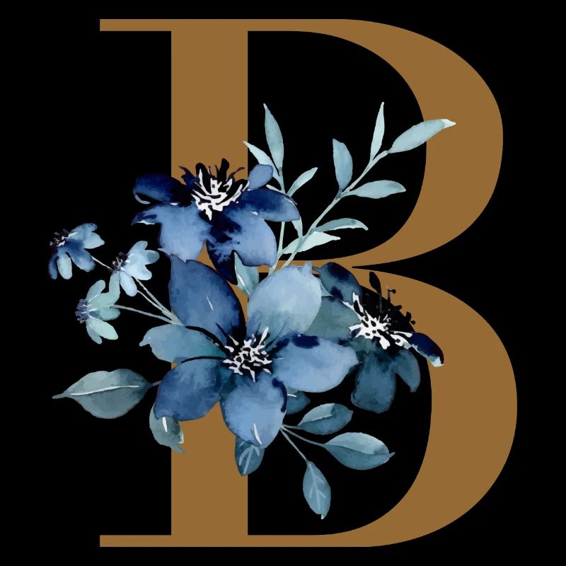 Floral B – Lettre dorée avec des fleurs