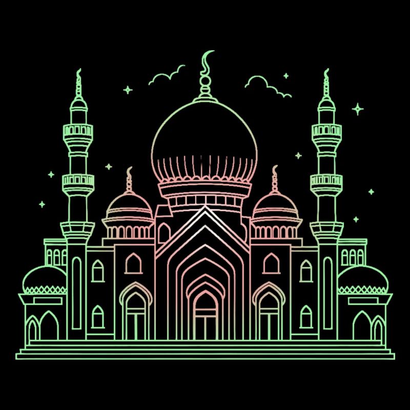 Mosque star crescent stylized green or black