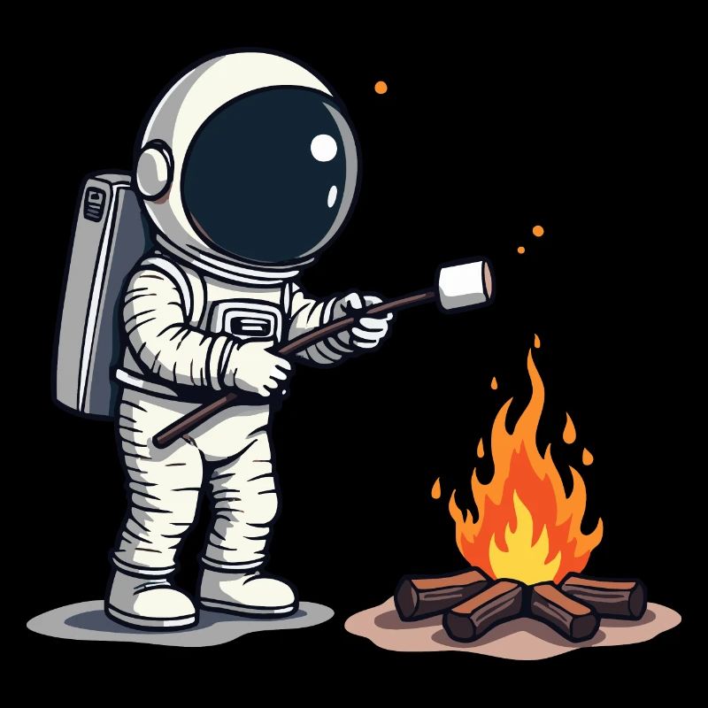 Astronaut roasting marshmallow at campfire