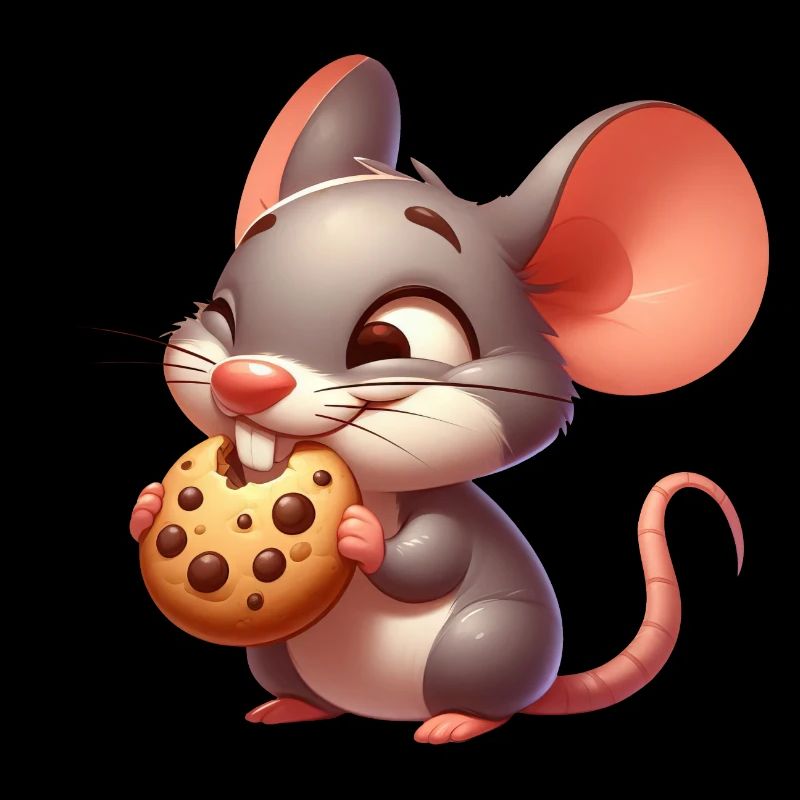Cute cartoon mouse nibbling crispy cookie