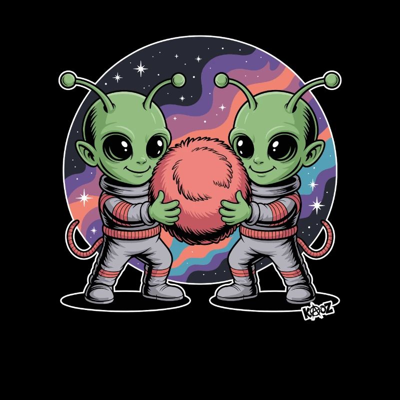 Alien Astronaut Hugging Cosmic Ball