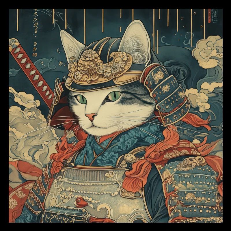 Cat Samurai Japan Ukiyo-E