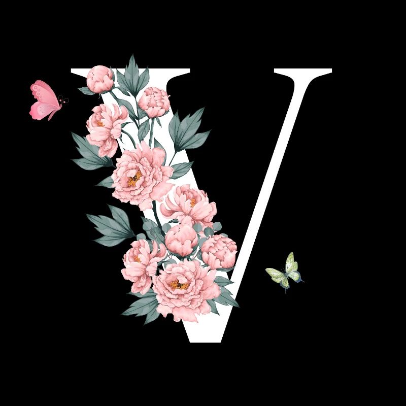 Lettre v fleurs rose