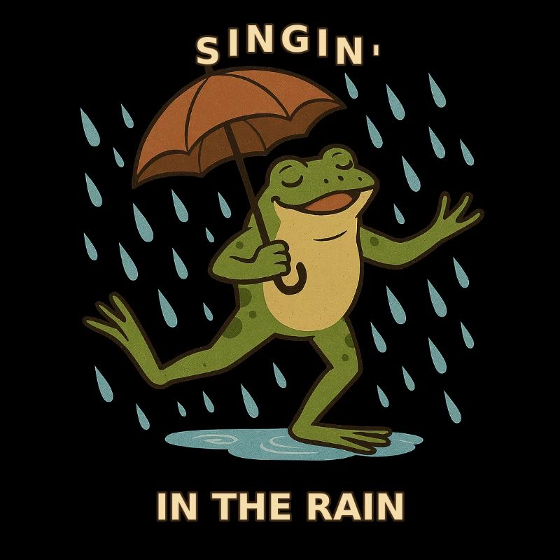 Froschkröte singt im Regen mit Regenschirm