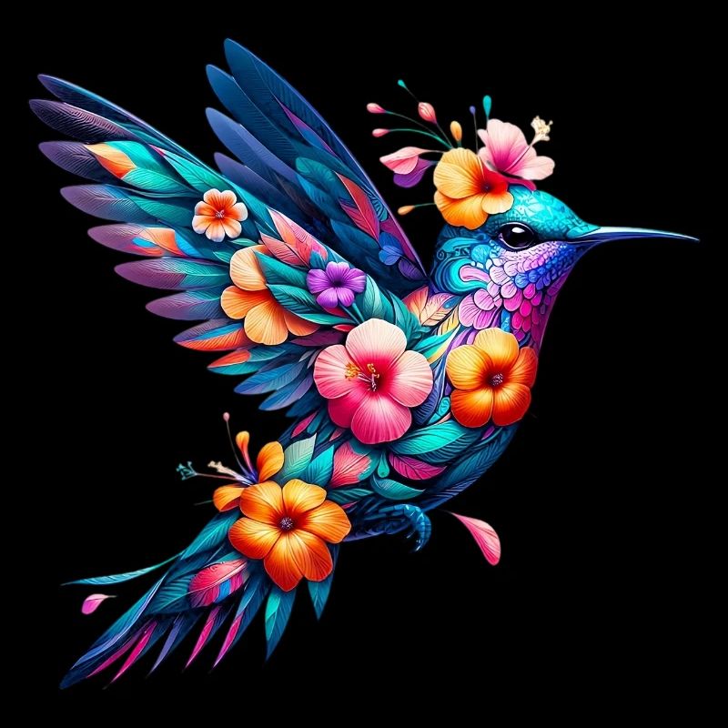 Colibri décoré de fleurs