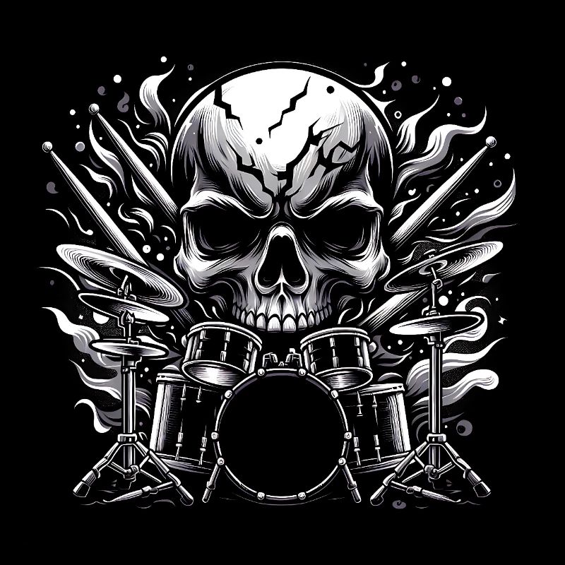 Drumset and Skull Loud Rock Vibes