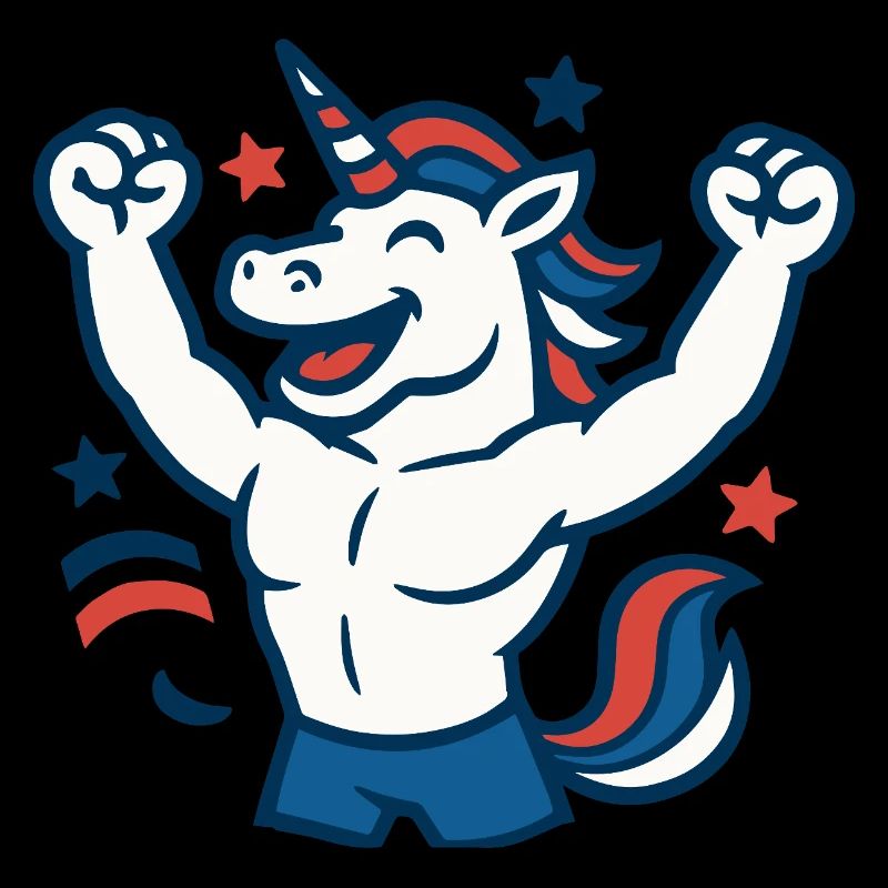 Frohes Einhorn-Maskottchen-Feiern Power Fun