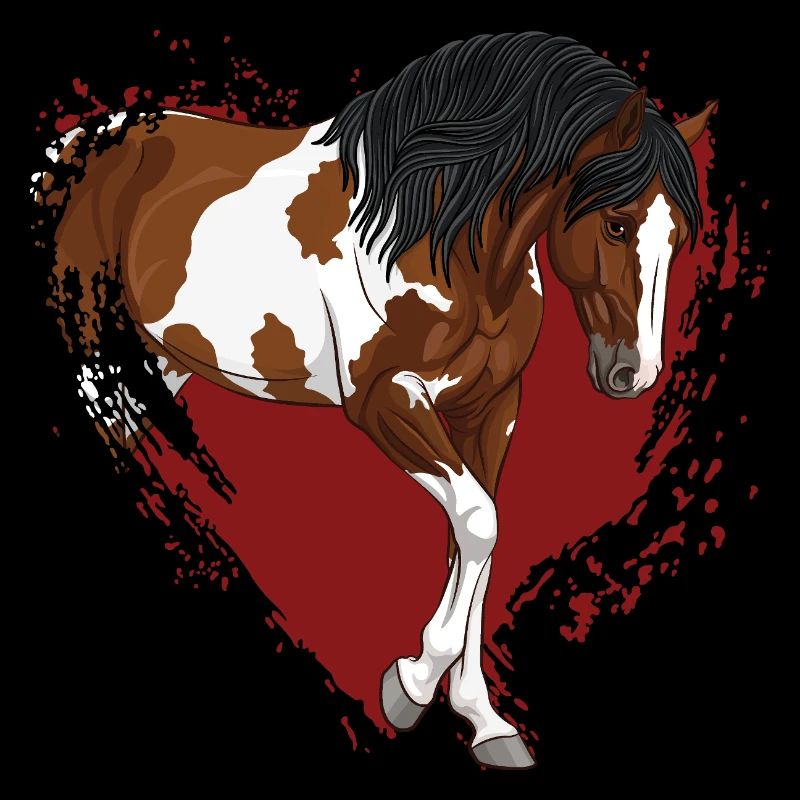 Un cheval pie devant un coeur dématérialisé