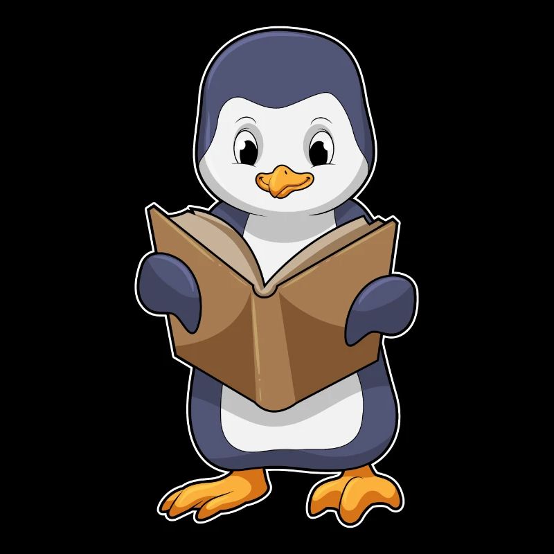 Pinguin als Nerd mit Buch