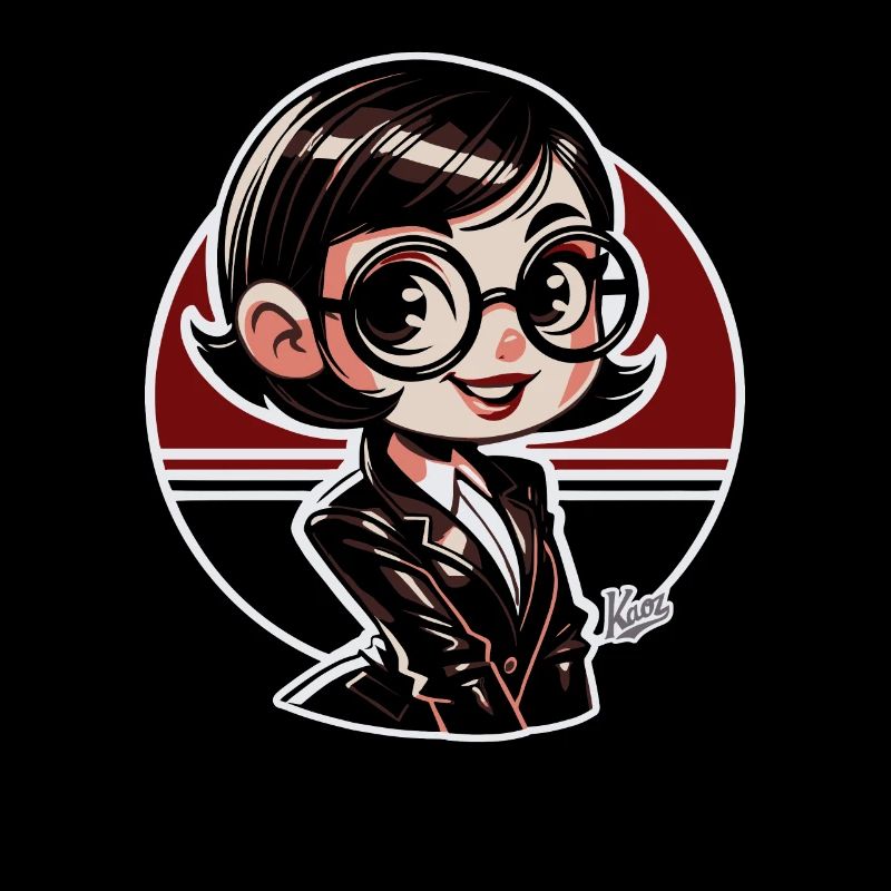 Chibi-cute nerdy retro book lover