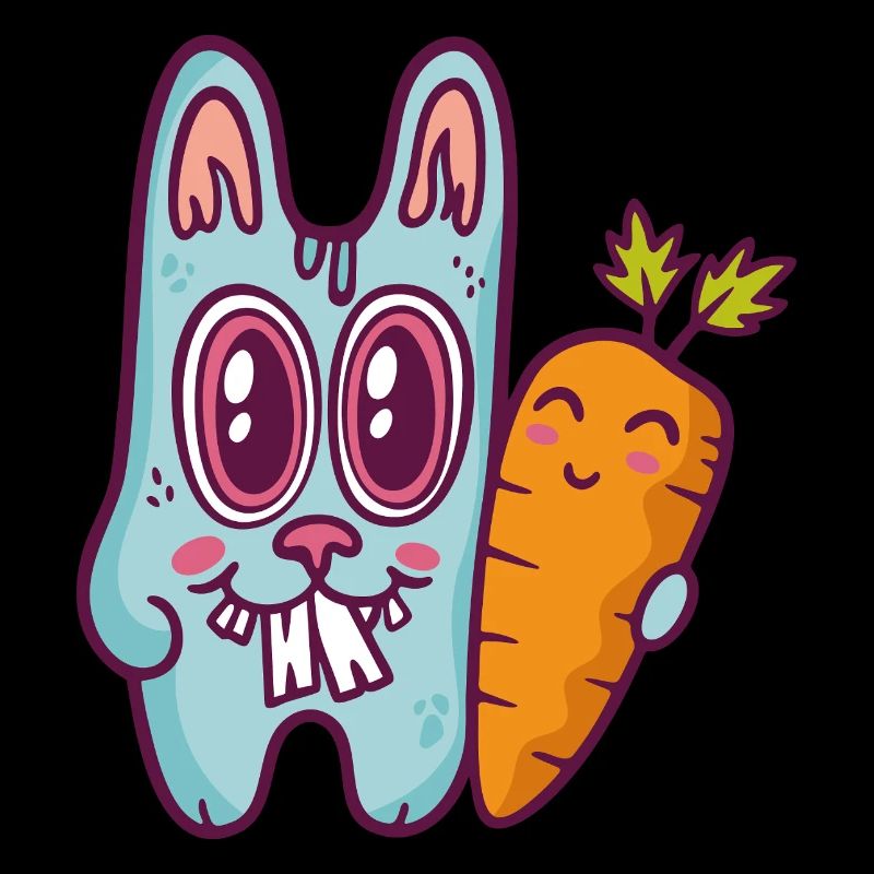 Blue doodle rabbit with carrot