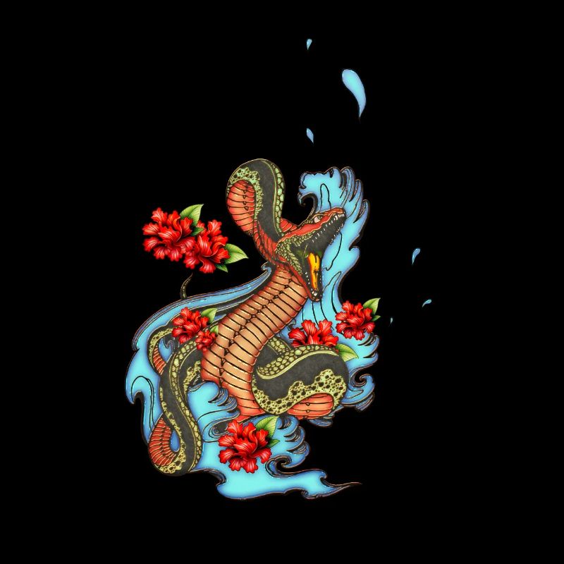 Serpent coloré en colère avec des fleurs