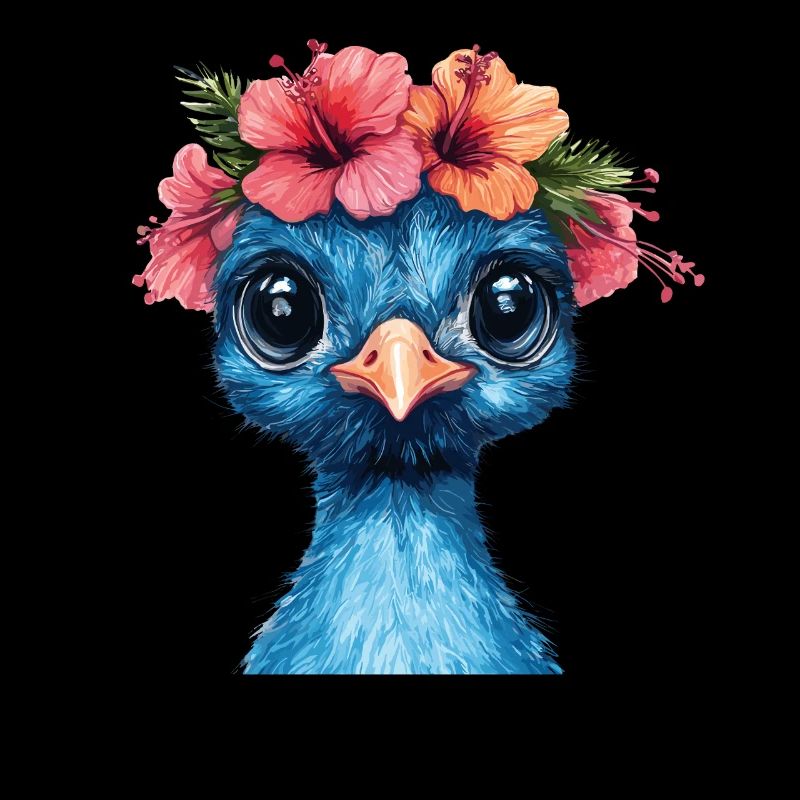 Blue Bird with Hibiscus Crown