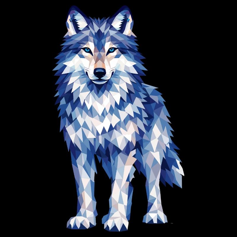 Motif moderne de loup polygonal dans des tons de bleu