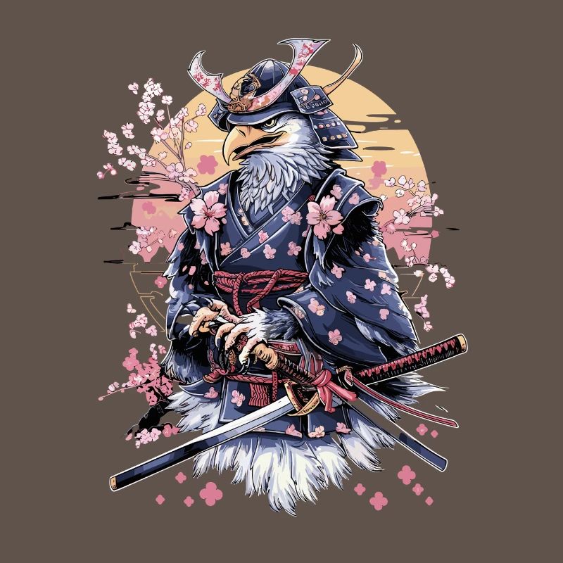 Majestic Samurai Eagle with Cherry Blossoms and