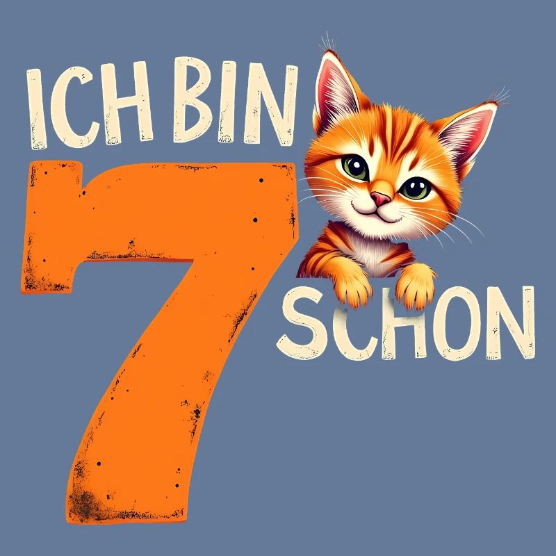 7. Geburtstag Mädchen Junge Katze Ich Bin Schon