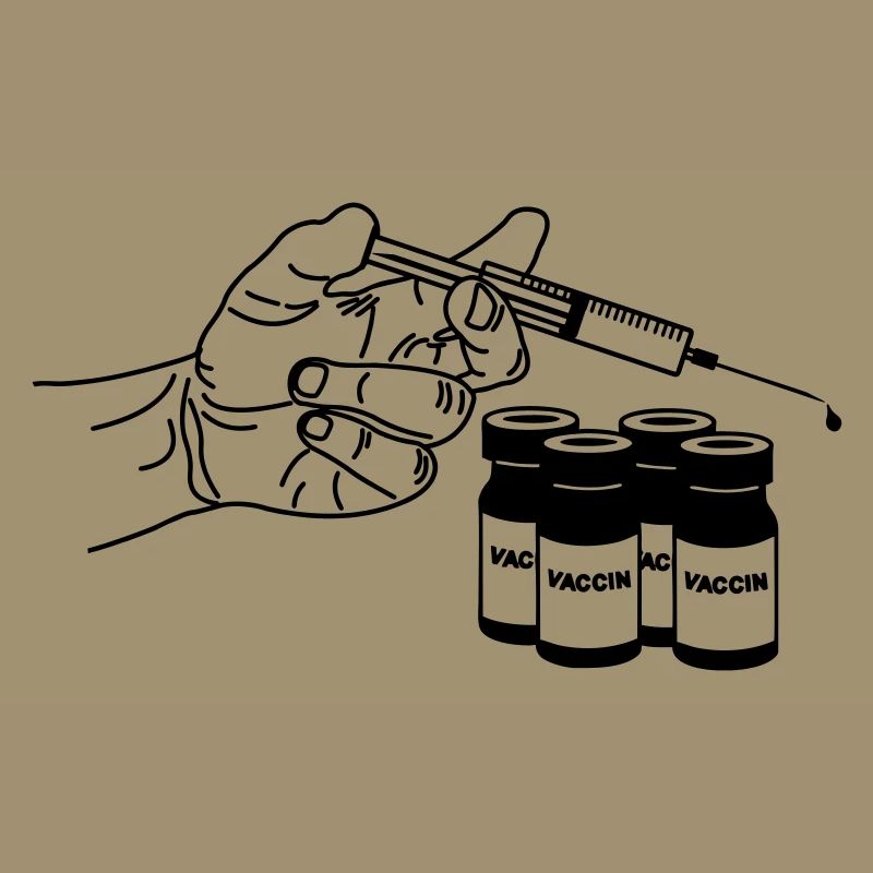 Hand mit Impfspritze und Gläsern