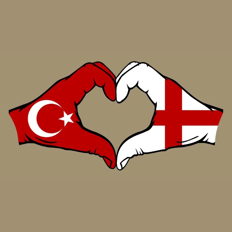 Turquie Angleterre Drapeau Mains Coeur Forme