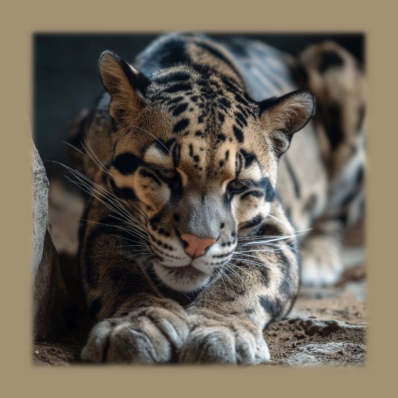 Clouded leopard resting pose Expressive wildcat