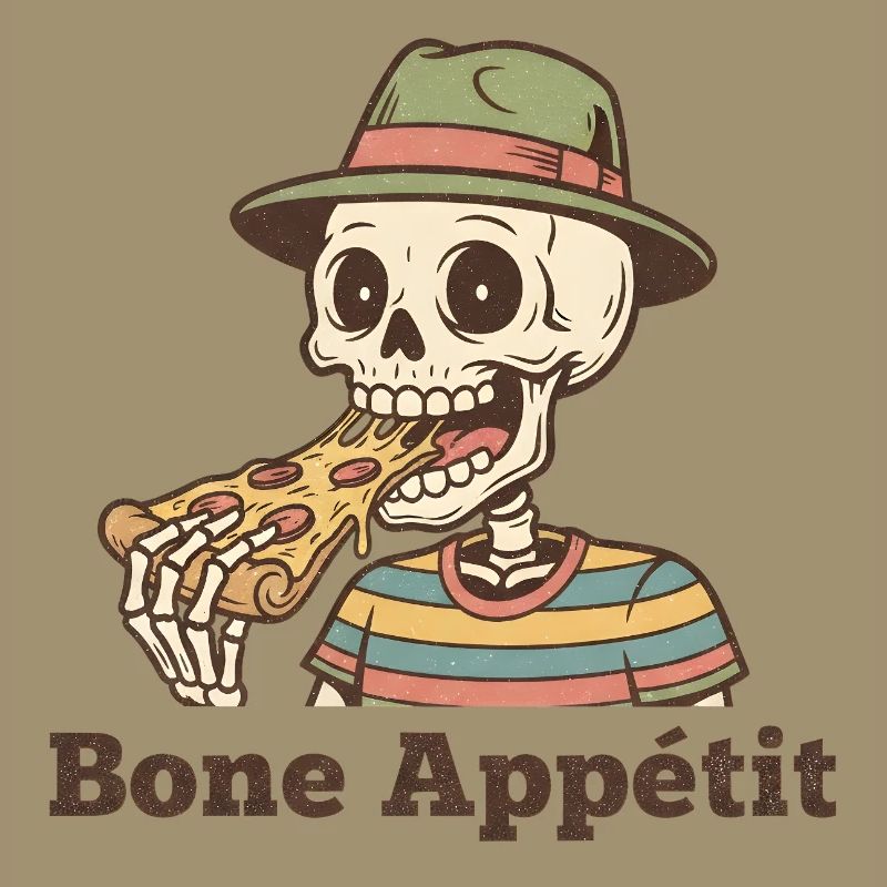 Bone Appétit Skeleton Eats Pizza