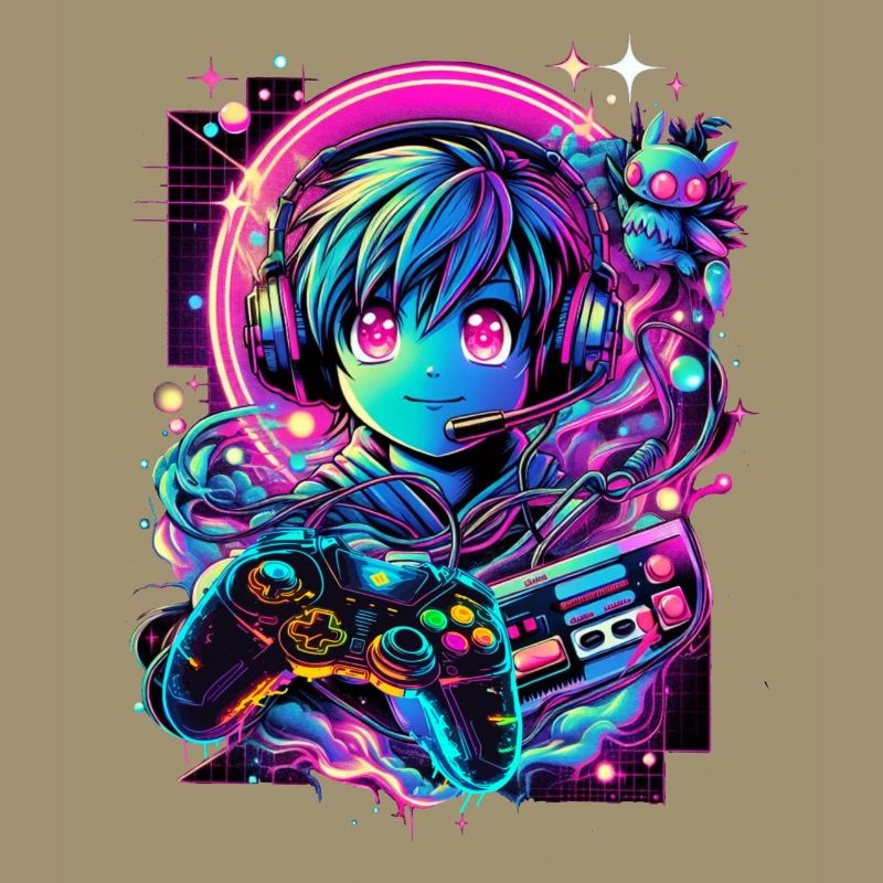Gamer Controller Anime Synthwave Art