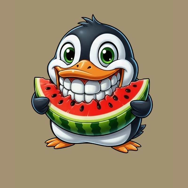 Pingouin joyeux avec pastèque fruit d’été