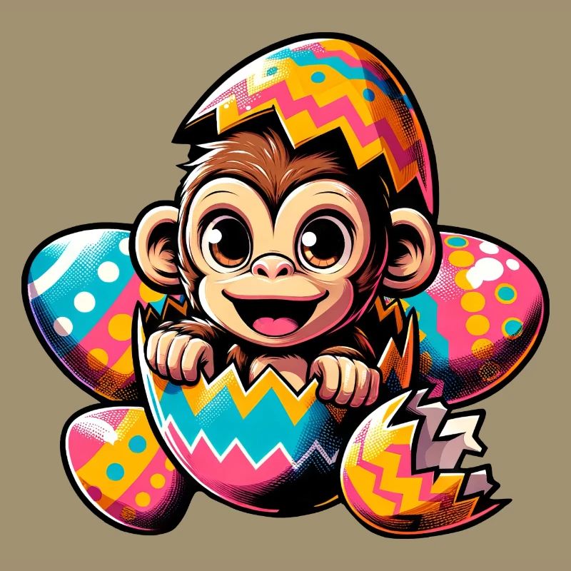 Easter Monkey Hatches Easter Egg Design