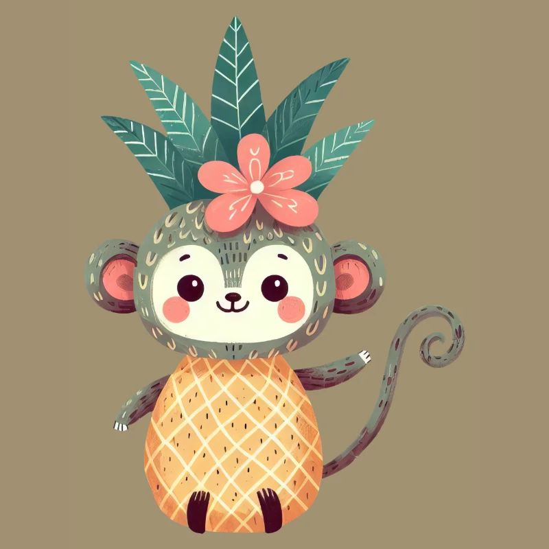 Monkey Chimpanzee Pineapple Fruity Cute Comic Art