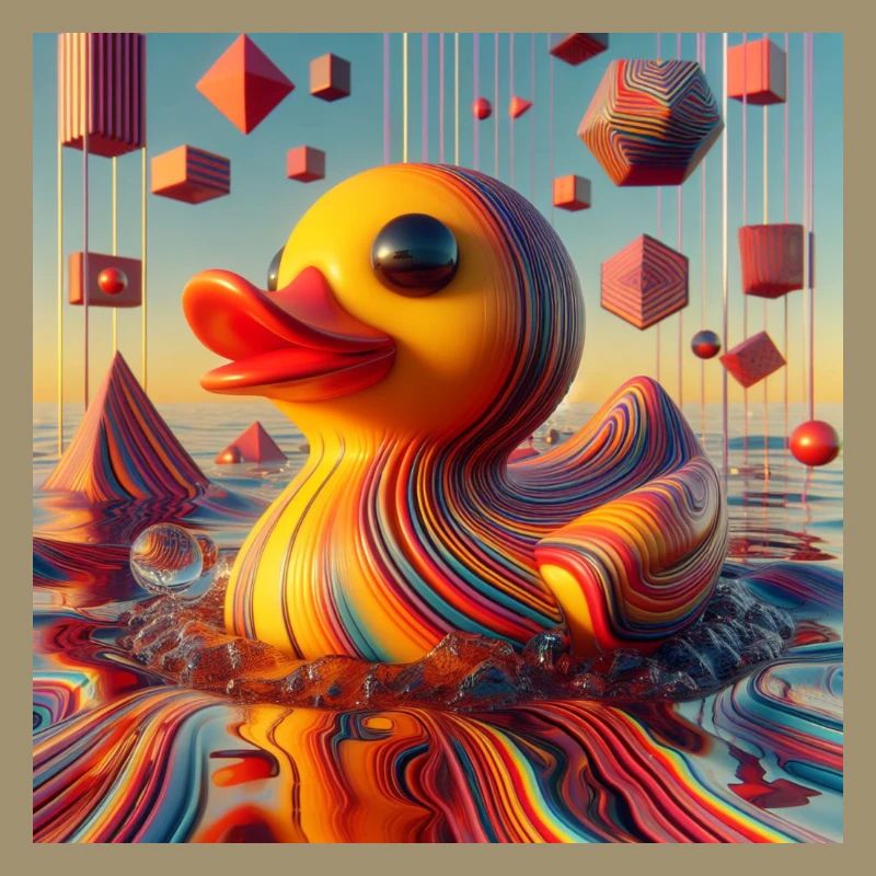 Bathing duck striped in risograph hyperrealism