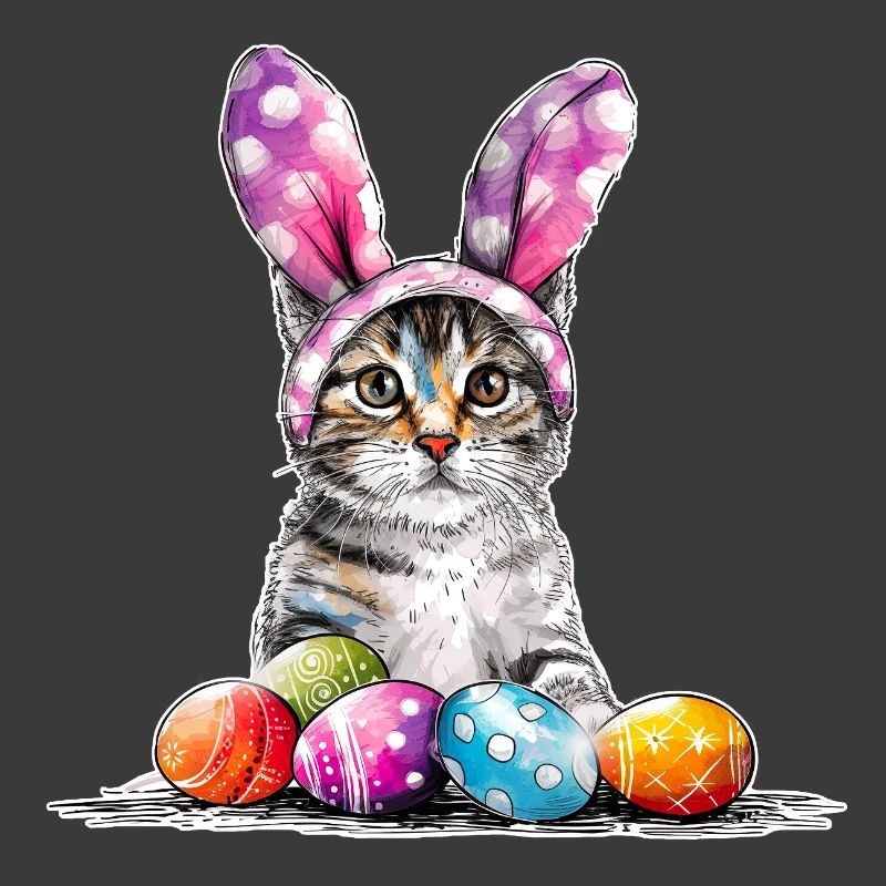 Cat Easter Bunny with Pink Ears, Funny Easter Cat