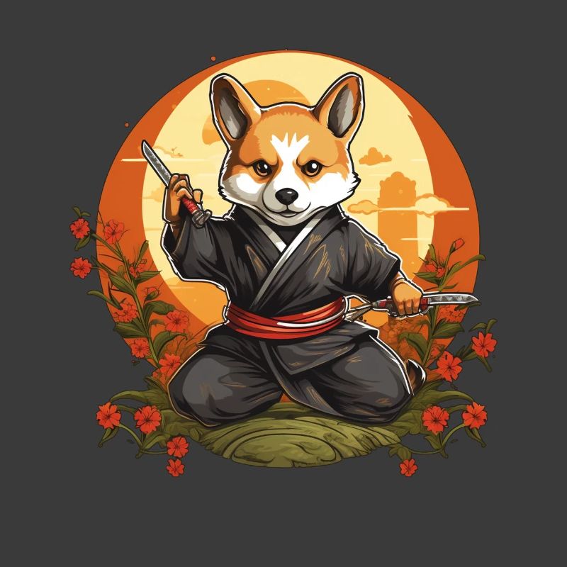 Ninja-Corgi Hund mit Messern