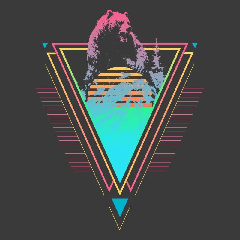 Kodiakbär Vaporwave Synthwave 90s 80s sunset