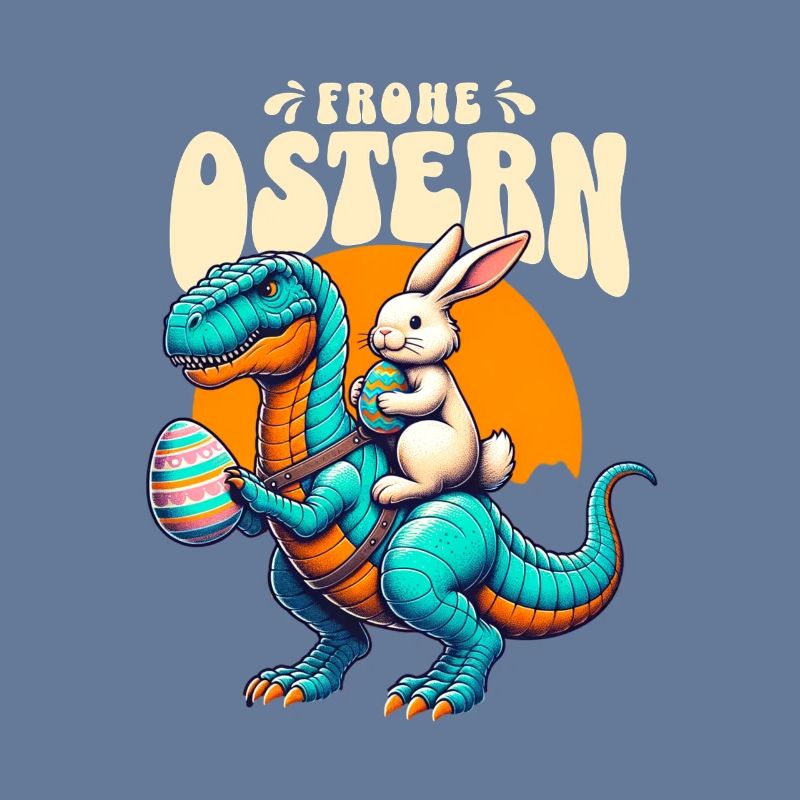 Easter Bunny Riding Dinosaur with Easter Egg
