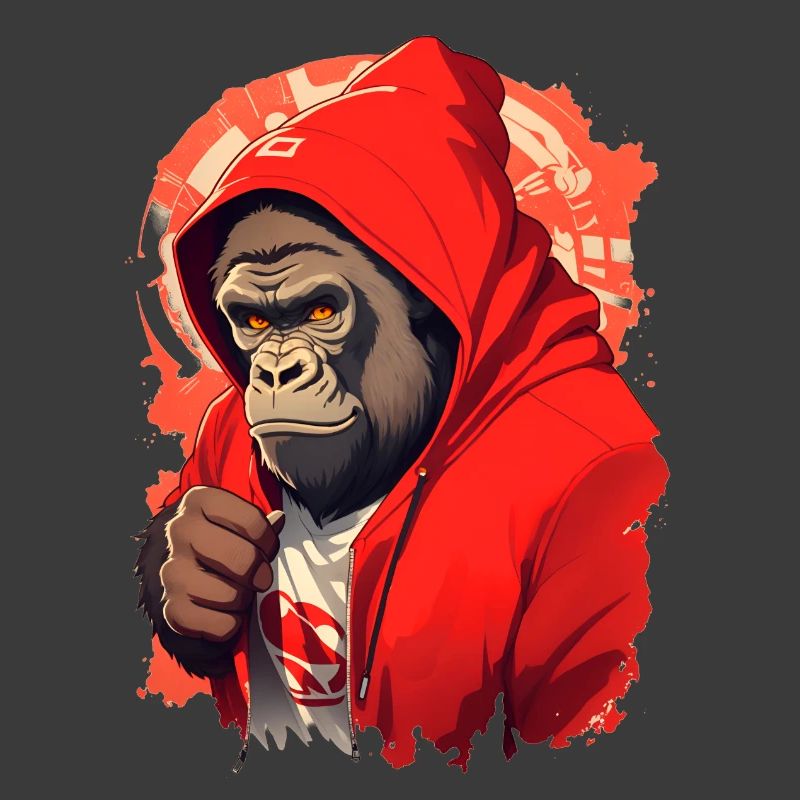 Gorille à capuche rouge