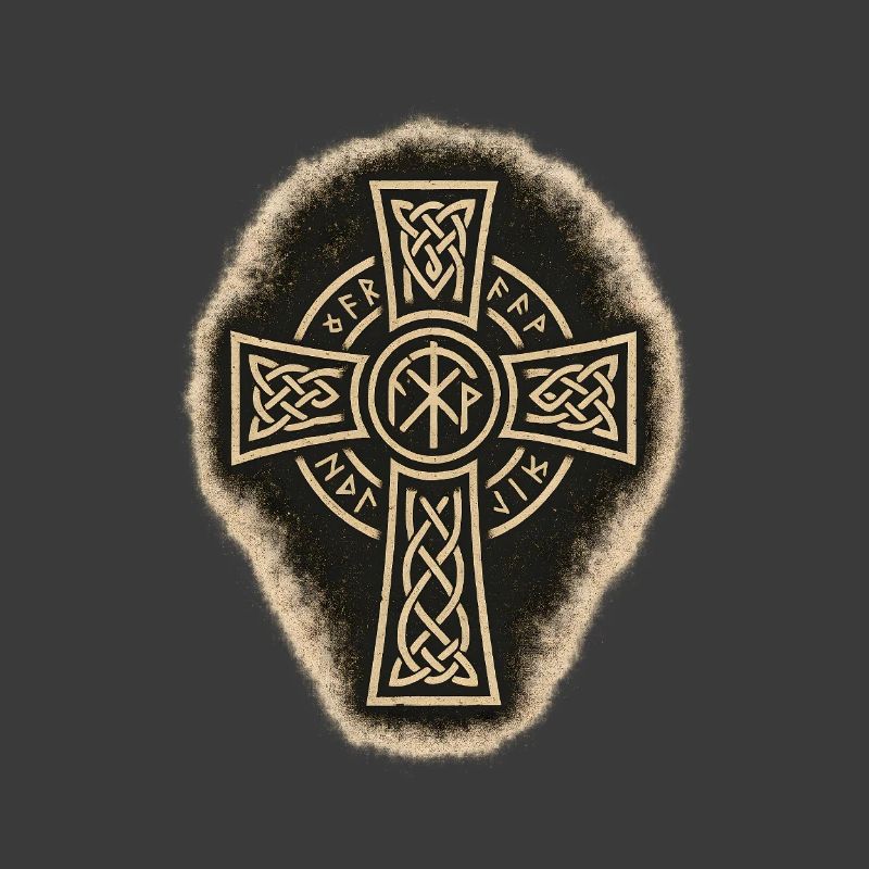 Celtic Cross with Runes and Knot Pattern