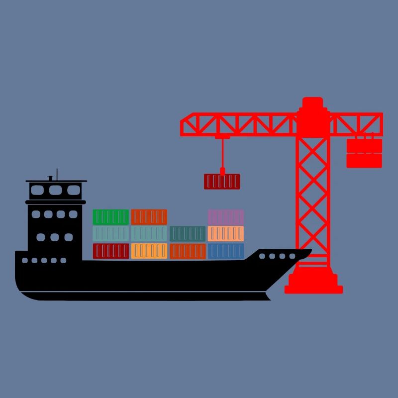 Sea container boat with crane unloading 2