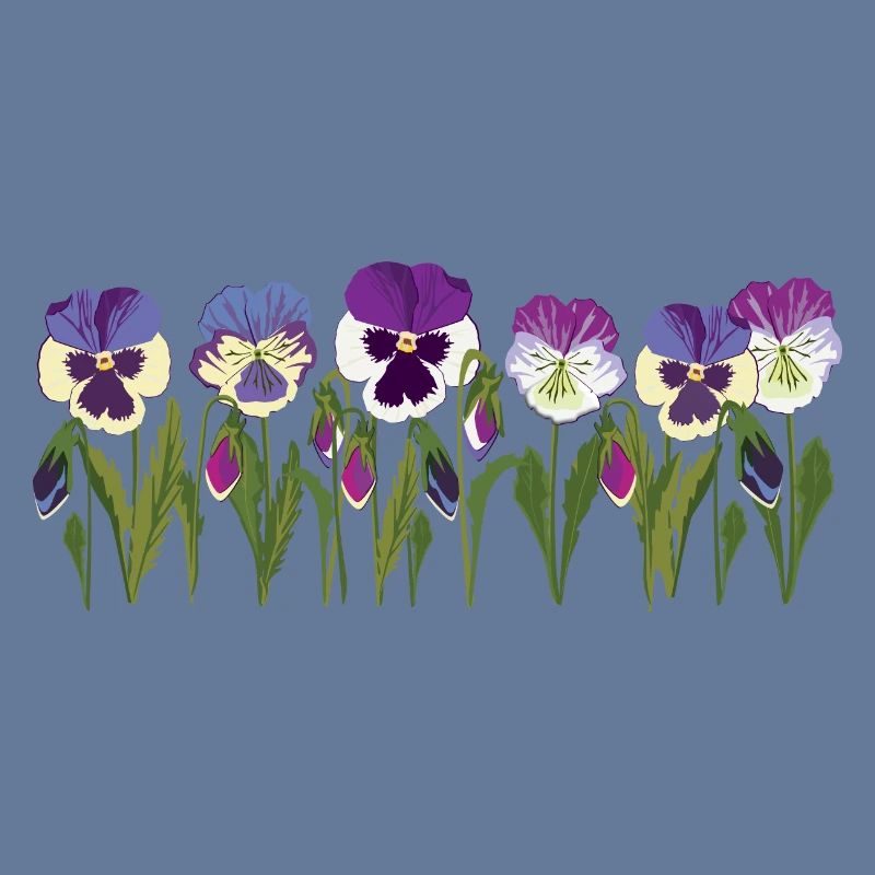 Rangée de fleurs de pensée en violet
