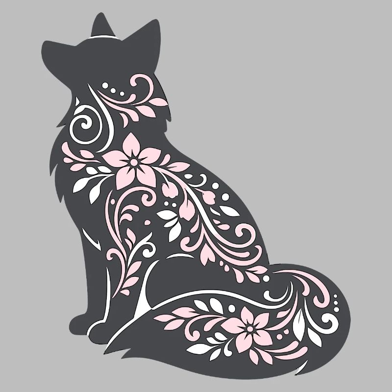 Silhouette de chat décorée de fleurs