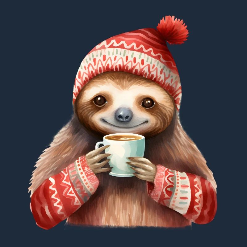 Winter Sloth with Coffee Mug