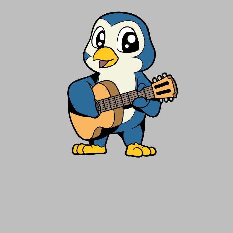 Comic Penguin plays guitar