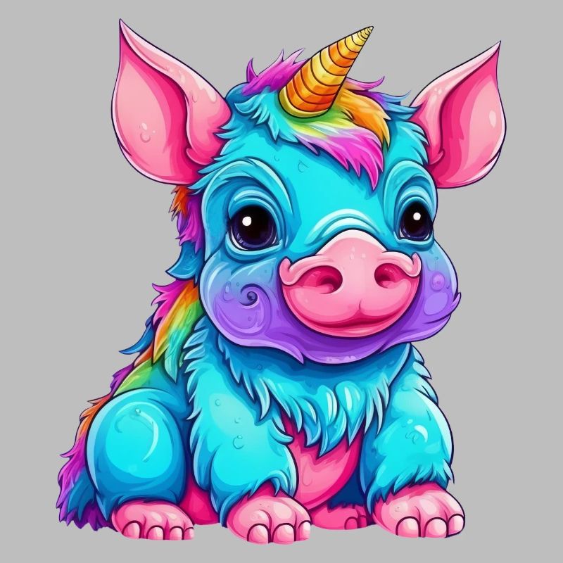 Fusion du cochon et de la licorne - conception arc-en-ciel